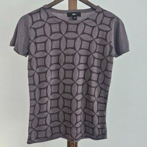 Mossimo Gray/Brown Geometric Knit Top – Short Sleeve Sweater – XS